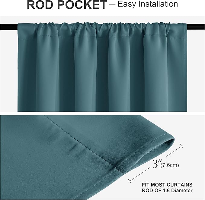 PONY DANCE Slate Blue Blackout Curtains for Living Room, Rod Pocket Thermal Insulated Black Out Window Curtain Panels for Boy's Bedroom, Slateblue, W 42 x L 72 inch, 2 Pieces