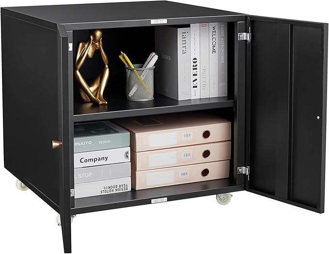 Print Mobile Printer Stand, Rolling Filing Cabinet, Lateral Office Filing Cabinet fits A4 or Letter Size for Home Office (Black, H23.62)