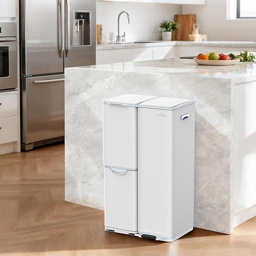 mVm Kitchen Trash Can, 60 Liter / 16 Gallon 3-in-1 Garbage Can for Wet/Dry Waste Sorting, Recycling Bin with Foot-Pedal, Soft-Close,Anti-Fingerprint,Stainless Steel Trash Can for Kitchen,Living Room