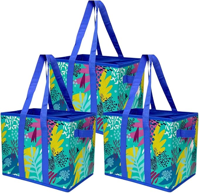 DURASACK Grocery Tote 3-Pack All-Purpose Collapsible Totes with Handles Kitchen Reusable Grocery Bags