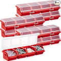 Hushee 6 Pcs Screw Organizer Box with Lid 4 Compartments Tool Bin Divider Plastic Stackable Hardware Organizer Small Part Storage Sorting Screw Box for Garage Workbench Craft Storage (Red)