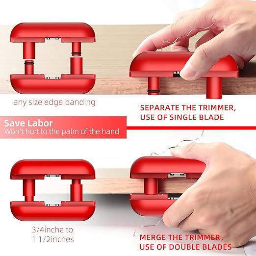 GSCIT Club Edge Banding Trimmer, Tungsten Carbide Blades Hand Planer Edge Bander for Burrs Edge Trim Planer Wood Scraper Edge Banding Tools Cutter for PVC ABS Melamine (Red)