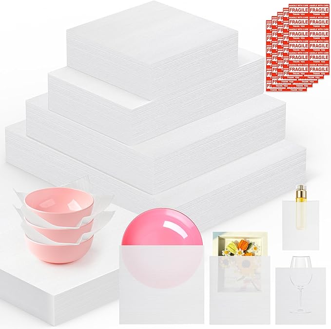 560 pcs Moving Packaging Supplies, 280 Cushioning Foam Pouches and Sheets, 4 Sizes (16x12", 12x12", 12x7.8", 7.8x7.8") with 280 Fragile Stickers, Cushion Foam Pouch for Moving, Packaging, Storage.