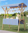 Collapsible Wooden Food Cart with Wheels, Heavy Duty Mobile Vendor Stand for Farmers Market, Snacks, Desserts and Street Kiosk(Blue,120cm/47.2in)