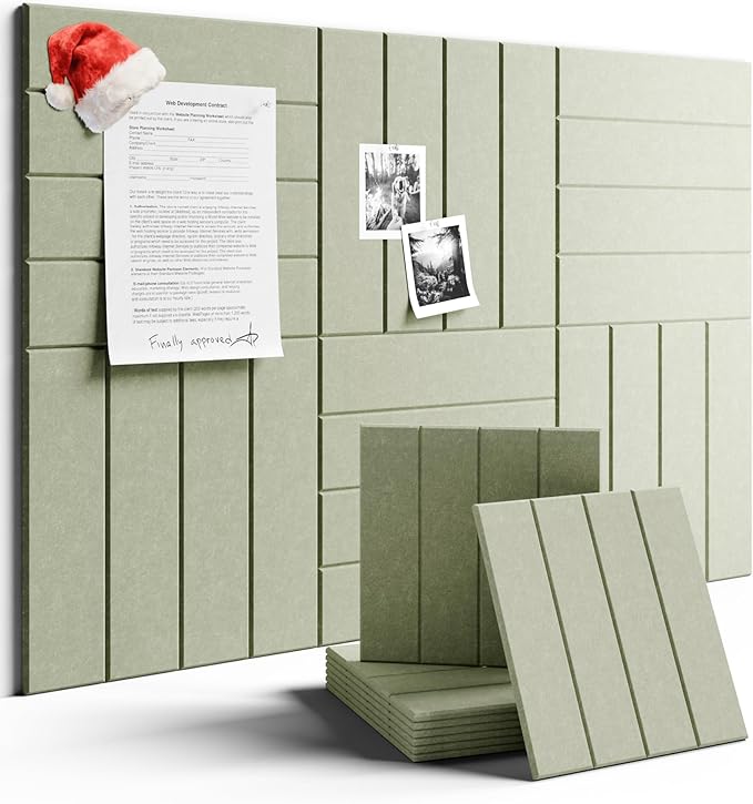 Felt Bulletin Board Tiles Large 36" x 24" Cork Board Alternative-6 Pack with 40 Adhesive Tabs, Thick Slat Wall Panels for Office Decor, Push Pin Board Wall Organizer Alternative - Sage