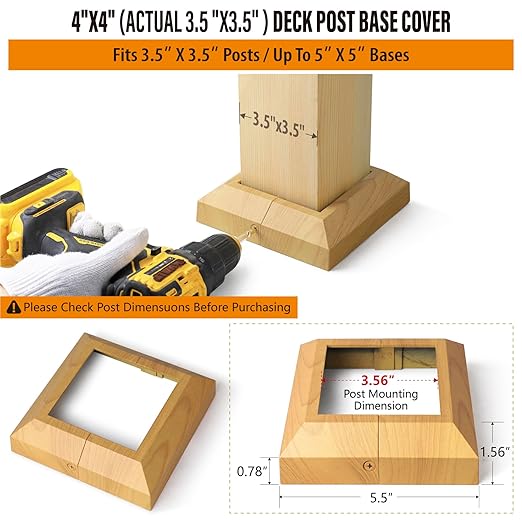 12 pcs 4"x4" (Actual: 3.5"x3.5") Aluminum Deck Post Base Cover, for Deck railings, Stairs, Patios, Porches Split Deck Post Skirt (Burlywood)