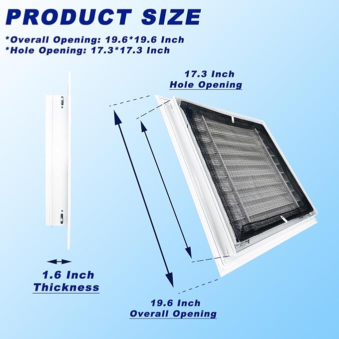 20"*20" Gable Vent,Aluminum Alloy Wall Vent Shed Vents,with Removable Strainer and 180 Degree Opening Angle.Ideal for Attic,Shed,Garage,Play House,Coop.[Inside Dimensions:17.7"w X 17.7"h]-White 2 Pack