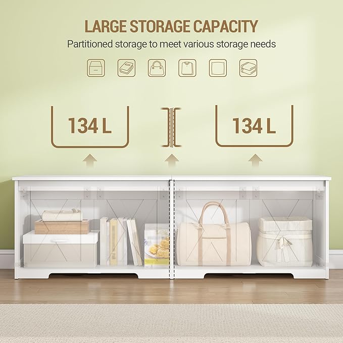 59" Storage Chest, Large Storage Trunk with 2 Hinges, Farmhouse Wooden Box Bench, Lift-Top Organizer Chest, Entryway Trunk for Bedroom, Living Room, White SB15003X