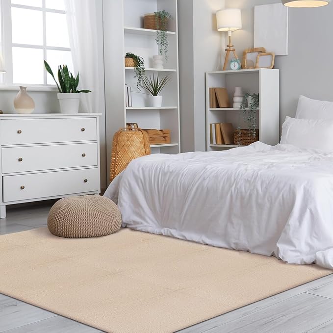 Carpet Tiles Peel and Stick 24” x 24”, Self Adhesive Soft Padded Flooring Stickers, Khaki Home Decor for Bedroom Living Room Office, 20 Tiles & 80 sq ft per Box