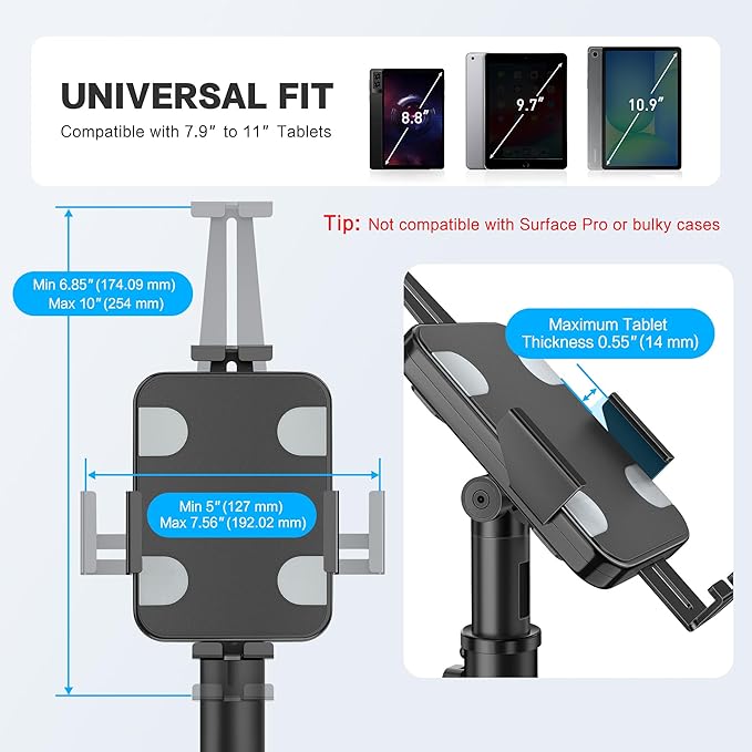 AboveTEK iPad Kiosk Floor Stand - Height Adjustable POS Tablet Floor Stand, 360° Swivel Universal Locking Holder for 7.9"-11" iPad/Air/Samsung - Anti-Theft Security Stand for Retail, Business