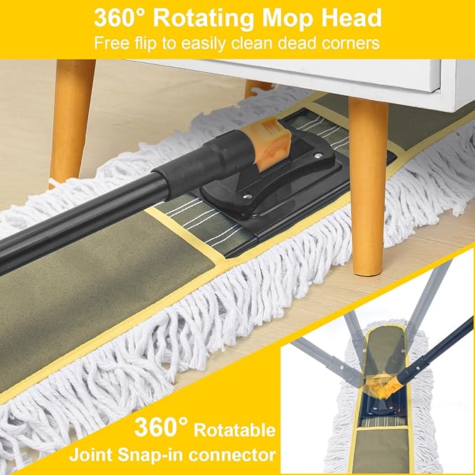 24" Commercial Dust Mops for Floor Cleaning with 2 Replacement Mop Pads, Heavy Duty Large Dust Mop for Hardwood Floors, Industrial Wet Dry Floor Duster for Office Garage Warehouse Factory Mall