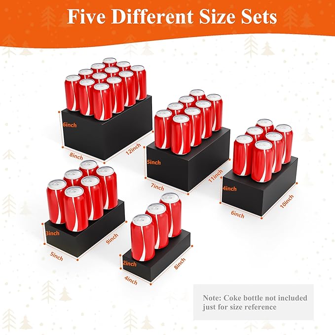 5 Pcs Metal Display Stands for Buffet Table Cake Risers, Cupcake Rectangle Stand for Wedding, Party, Catering Supplies, Elegant Food Risers for Display with 5Pcs Hollow Bottoms Sturdy Modern (Black, 2 IN to 12 IN)