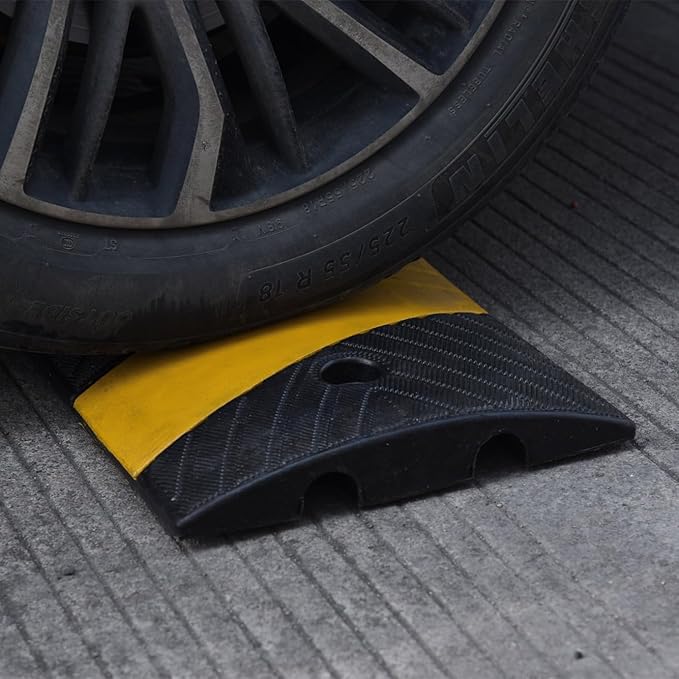 6' Ft 72" Inch Heavy Rubber Speed Bump Hump, 1-Piece Integrated Cable Cover Ramp, Installation Parts Included, Road Safety Bumps for Garage Parking Lot, Speed Control (72" Speed Bump x 2Pcs)