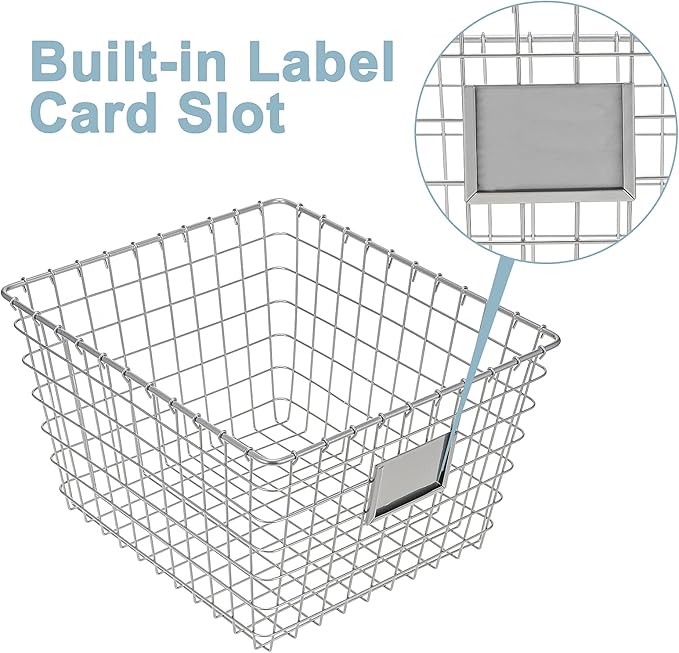 【Extra Large】 Wire Handmade Basket 4 Packs, Kitchen Bathroom Storage, Household Goods Storage, Wardrobe Basket,Silver