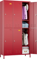 Aobabo Metal Locker for Employees, 6 Doors Metal Locker Cabinet with Lock, Industrial Storage with 18 Hooks, Storage for Home, Office, Gym, Assembly Required, Red
