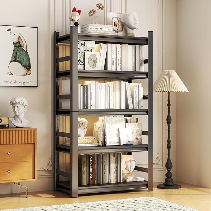 Garage Shelving Units, Heavy Duty 5-Tier Storage Shelves, Metal Adjustable Storage Rack, Steel Shelves, 2750 lbs Capacity, Industrial Shelving for Heavy Tools (Black, 24"Dx47"Wx72"H, 5-tier)