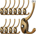 IBosins 12 Pack Antique Brass Coat Hooks Wall Mounted with 24 Screws Retro Double Hooks Utility Antique Brass Hooks for Coat, Scarf, Bag, Towel, Key, Cap, Cup, Hat