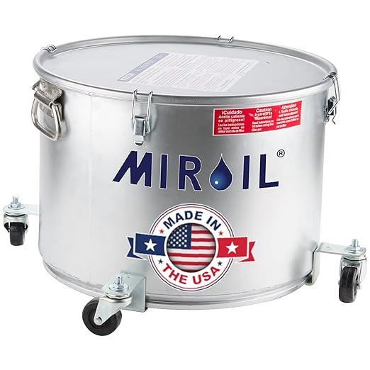 MirOil Oil Disposal Caddy with Caster Wheels (7 Gallon) – Heavy Duty Silver Filter Pot with Lid Lock for Commercial Kitchen Disposal Storage - Up to 55lb Grease Container for Kitchen - Model #60LC