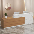PLMOKN Wood Reception Desk Marble Stone with Checkout Retail Counter L Shaped Modern Mostrador para Negocio Office Desk Closed Front with Storage Drawers for Barber,Salon,Clothing Store