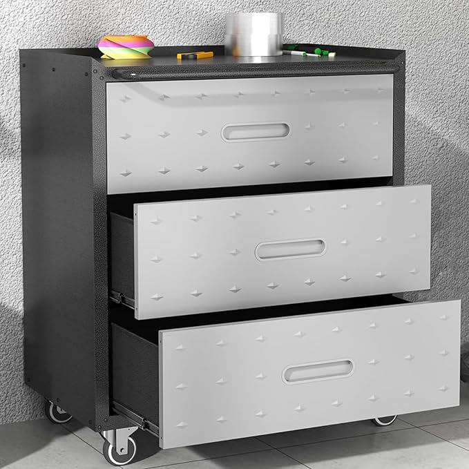 Metal Mobile Tool Storage Cabinet with Wheels,Heavy Duty Rolling Tool Cabinets for Garage,Metal Storage Cabinets with 3 Drawer,Assembly Required