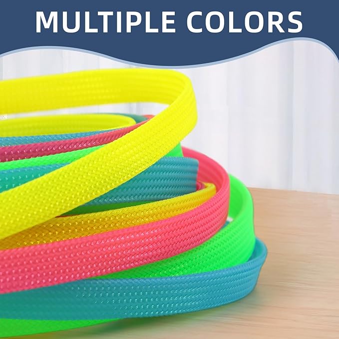Braided Expandable Cable Sleeve, PET Wire Loom, Flexible Mesh Sleeving Cord Management for TV, Computer, Home Theater, Automotive, Protect Cat from Chewing Cords (Yellow, 1/8" x 100ft)