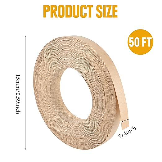 Birch Veneer Edge Banding, 3/4 Inch x 50Ft Pre-Glued Flexible Plywood Edge Banding Tape Real Wood Iron on Veneer Edging Tape with Hot Melt Adhesive Wood Trim for Furniture Panels Restoration