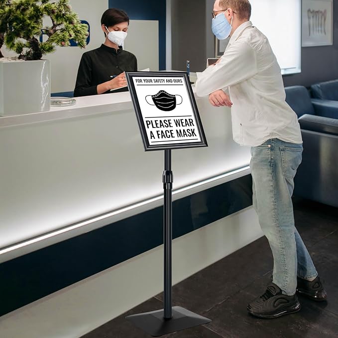 Adjustable Sign Stand for Display, with Upgraded Iron Base, Pedestal Floor Signage Stand Holder for Outdoor or Indoor Advertising (11 x 17, Black)