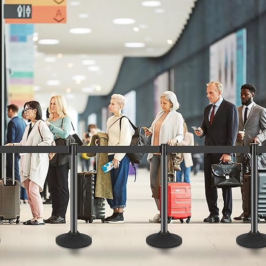 6 Pack Crowd Control Barriers Stanchions with 10 ft Retractable Belts - Heavy-Duty Base Stanchions for Queue Management in Airports, Theaters, Hotels, and Retail Stores(Black, 6 Pack)
