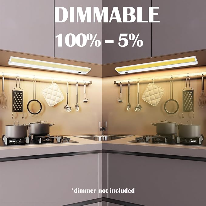 Ansen 24inch 18w 1237lm Hardwired Under Cabinet Lights, 5CCT 2700K-5000K, CRI 92+, R9 90+, UGR Lower Than 16, LED Dimmable Under Counter Lighting for Kitchen