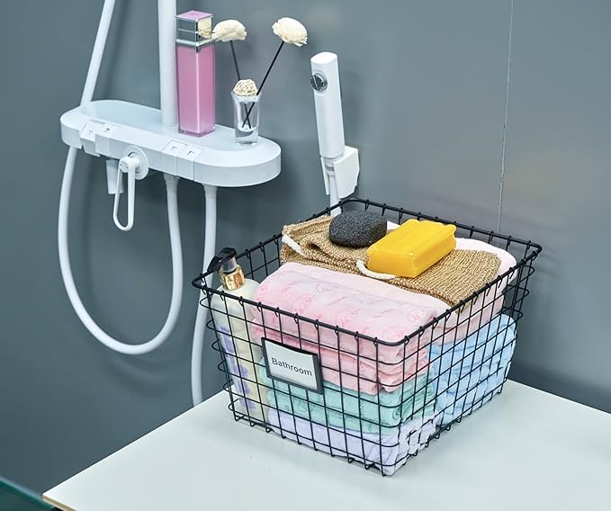 4 Pack【Extra Large】 Wire Handmade Storage Basket for Organizing Household Goods,Pantry Organization,Bathroom countertop,Laundry,Wardrobe Storage Basket,Rose Gold