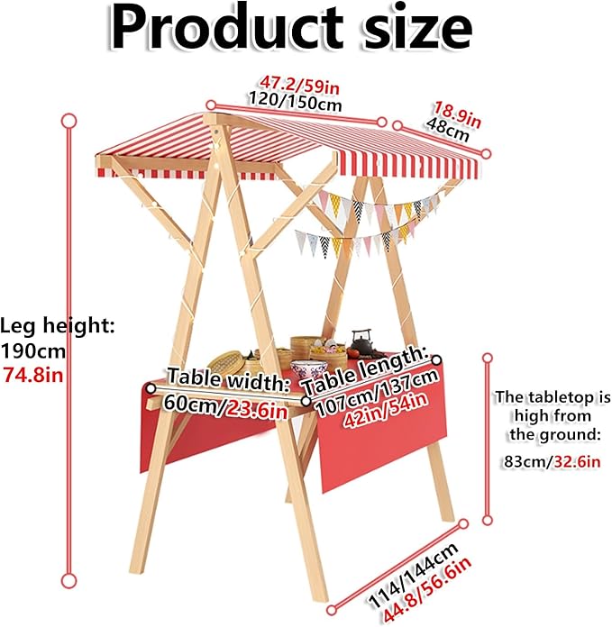 Collapsible Wooden Food Cart with Wheels, Heavy Duty Mobile Vendor Stand for Farmers Market, Snacks, Desserts and Street Kiosk(Purple,150cm/59in)