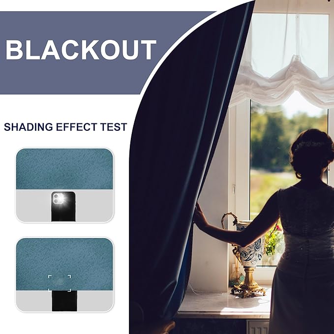 JIUZHEN Short Blackout Curtains for Small Window - Cafe Room Darkening Privacy Thermal Insulated Window Curtains Tiers for Bathroom,Kitchen, W 42 x L 36, Set of 2 Panels with Tiebacks, Stone Blue