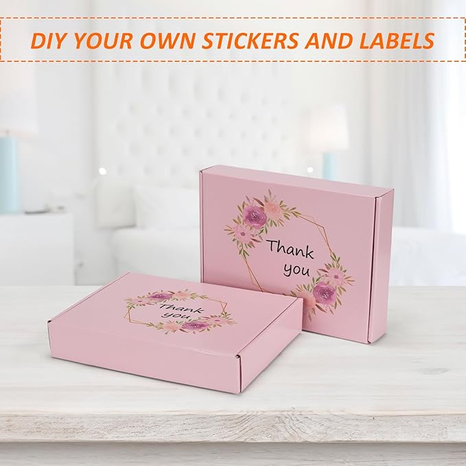 HORLIMER 11x8x2 inches Shipping Boxes Set of 25, Pink Corrugated Cardboard Gift Box for Packing, Mailing, Small Business