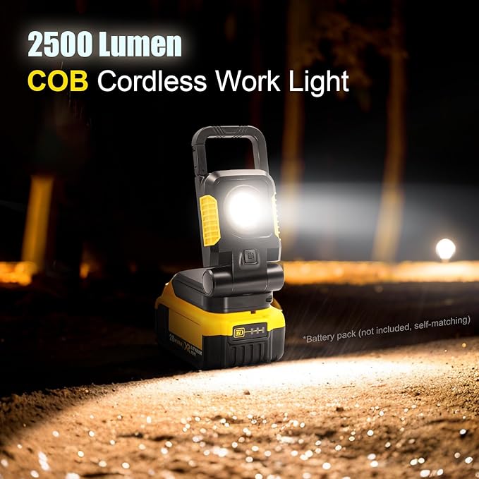 18/20V Cordless Portable Work Light - 2Pack 25W Super Bright COB LED with 3 Light Modes and Upgraded Low Voltage Protection (no Battery)