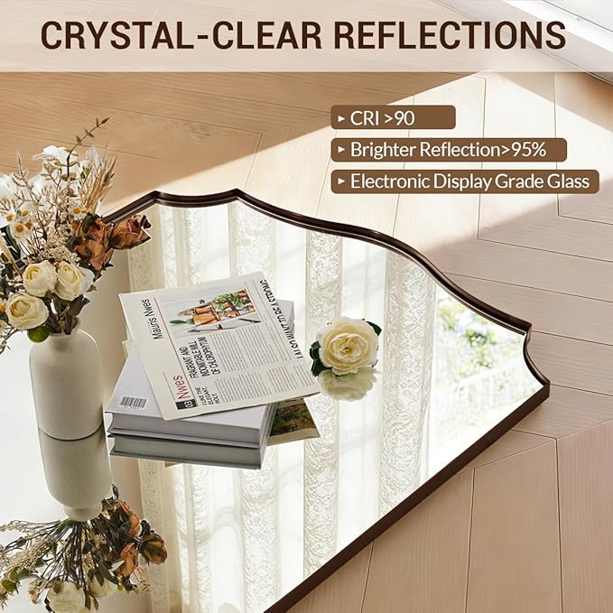 ANDY STAR 30"x48" Brushed Bronze Scalloped Mirror, Large Bathroom Mirror for Over Sink, Antique Bronze Mirror, Timeless Shape with Unique Flair, Ideal for Home Remodel (Vertically/Horizontally)