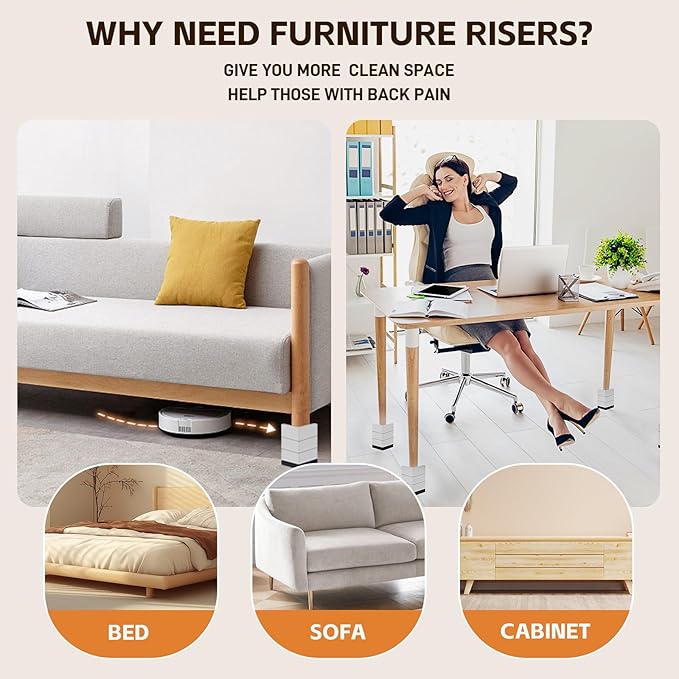 Bed Risers, Furniture Raise Blocks, 2,3 or 4 inch Stilts Heavy Duty for Bed Couch Desk Sofa Table Lifts, Furniture Legs Lifters Support up to 1300 Lbs (Light Grey, 4 Pack Set)