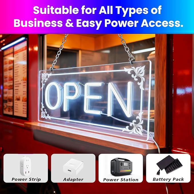 Open Signs for Business, LED Neon Open Sign Lighted Open Lights for Business Window Door Wall Hanging Coffee Snack Bar Restaurant Barbershop Retails Store Shop, USB Power & Dimmab