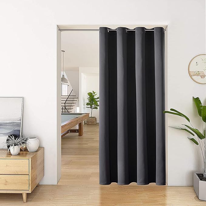 ChrisDowa Blackout Door Curtains for Doorway Privacy, Grommet Closet Curtains for Bedroom Closet Door, Thermal Insulated Temporary Doorway Cover Room Divider Drapes (1 Panel, Dark Grey, 34 x 80 Inch)