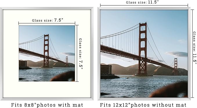 Frametory, 12x12 Metal Picture Frame with Mat for 8x8 Picture & Real Glass, Aluminum Photo Frame Collection (Silver, 1 Pack)