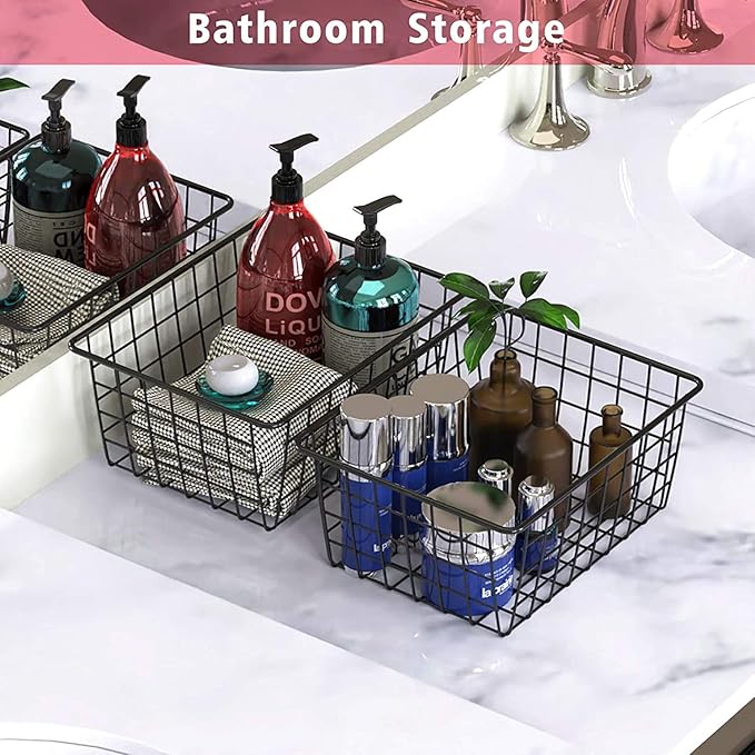 Metal Black Large Wire Basket Food Storage Organizer,pantry organizers and storage for Organizing Kitchen Cabinets potato onion, 2 Pack
