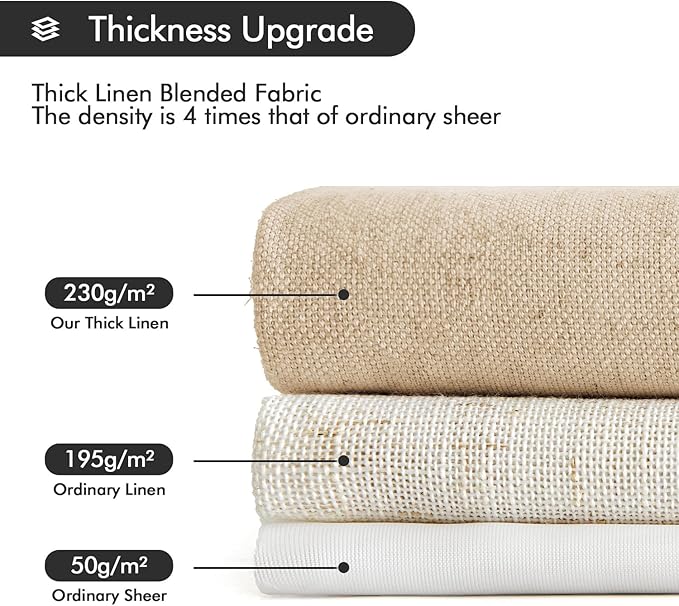 MIULEE Non-See-Through Privacy Linen Curtains 2 Panels, Light Filtering Window Curtains Farnhouse Textured Back Tab Semi Sheer Drapes for Bedroom Living Room, 52 x 63 Inches Long, Light Brown