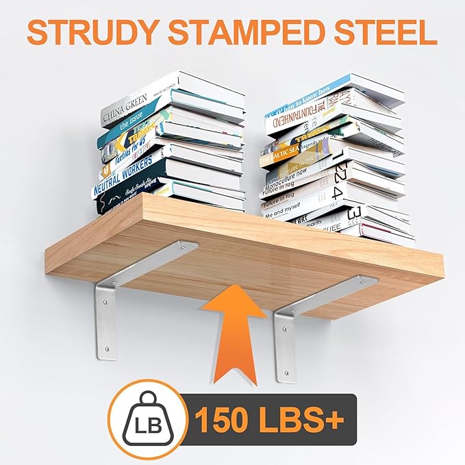 Floating Shelf Bracket Stainless Steel 6 Inch, 6 Pack Heavy Duty Shelf Brackets, Wall Shelf Bracket for DIY Decorative with Mounting Hardware