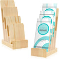 2 Pack Pine Wood Brochure Holder 4×6 Inch Literature Holder 4-Tier Countertop Trifold Flyer Display Stand Pamphlet Booklet Menu Postcard Greeting Card Organizer