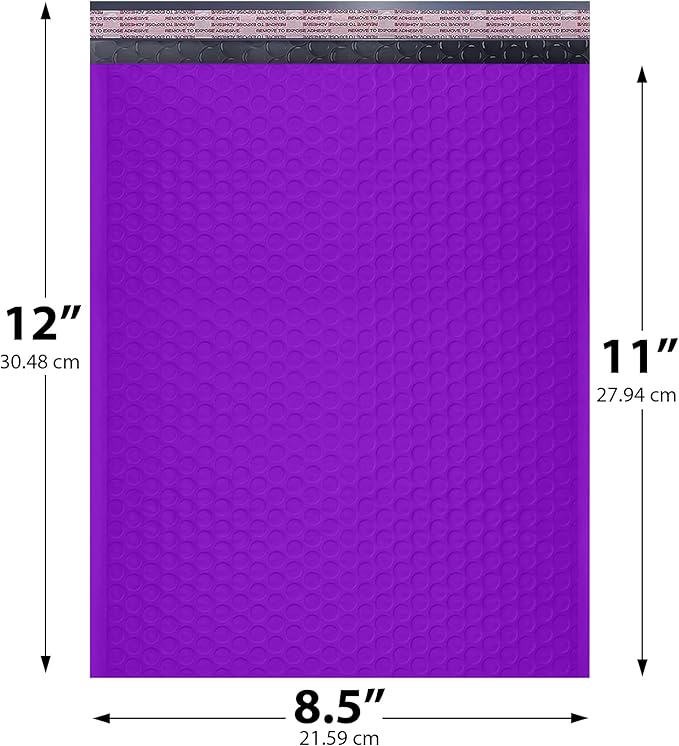 Purple Poly Bubble Mailers 8.5x12 inch #2 | Self Seal Padded Envelopes | Cushioned Bubble Mailer | Usable Size 8.5x11 | WaterProof | Lightweight mailing Shipping Bags | 100 Pack Bulk