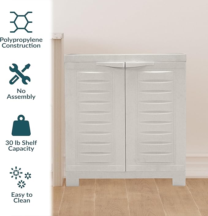 Sunnydaze Freestanding Garage Storage Cabinet with Doors - Indoor Utility Storage Cabinet - 25.5" H - Garage, Office, Home, Laundry Room - Speckled White
