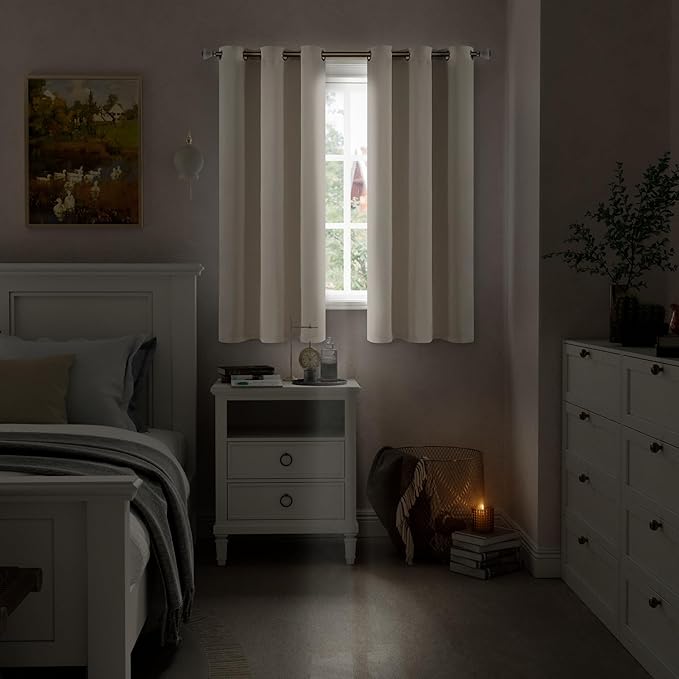Champagne Blackout Curtains for Bedroom 63 Inch Length, Thermal Insulated 100% Light Blocking Soundproof Grommet Short Bedroom Curtains Thick Window Curtains, Each 42 Inch Wide