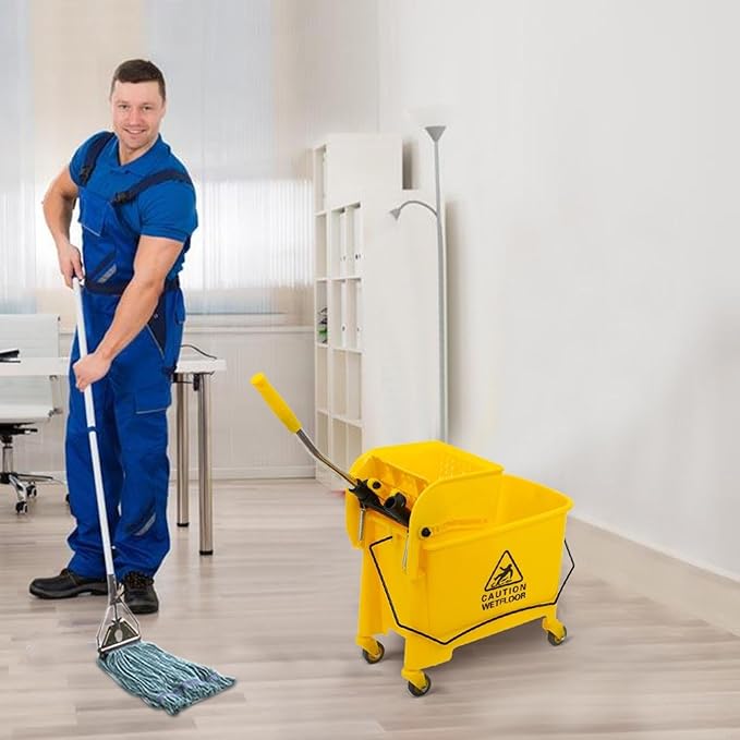 Commercial Mop Bucket with Wheels,20L Side Press Wringer and Handle Holder,Combo Cart Set for Home Office Floor Cleaning