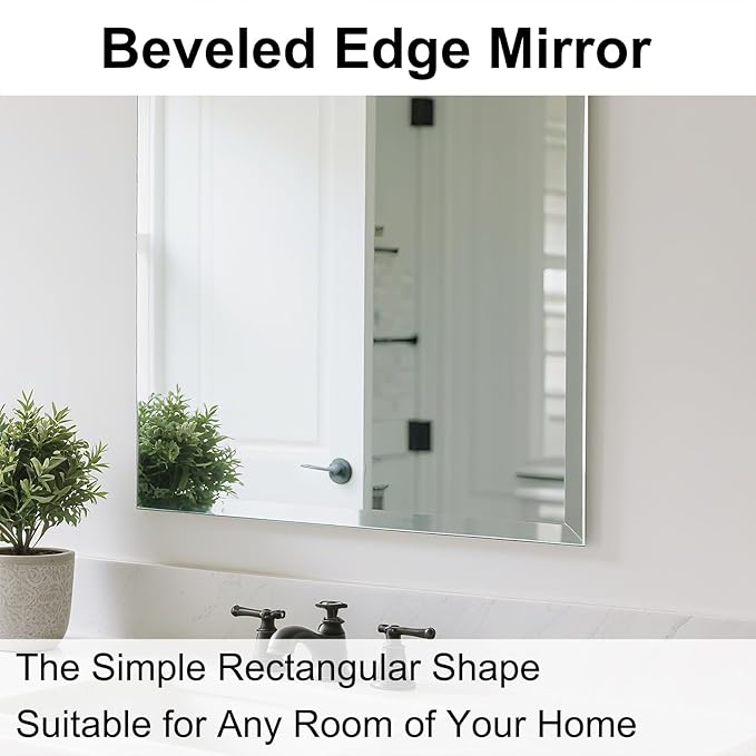 Ruomeng Frameless Full Length Mirror for Wall, 48x12 Inch Bathroom Vanity Mirror Farmhouse, Large Rectangle Mirror with Beveled Edge, Tempered Glass, Hangs Horizontally or Vertically