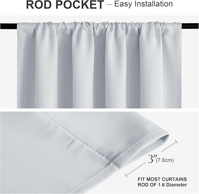 PONY DANCE Blackout Curtains for Bedroom 96 inches Long 2 Panels Set, Thermal Insulated Rod Pocket Black Out Window Drapes, Noise Reducing Window Treatment for Living Room(W52 x L96 inch, White)