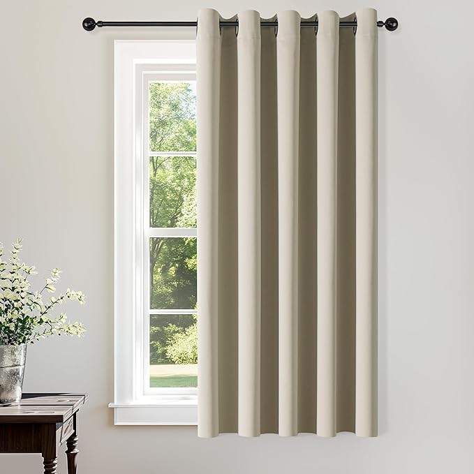 ChrisDowa Blackout Curtains 70 inches Wide for Bedroom - Extra Wide Grommet Thermal Insulated Room Darkening Curtains for Living Room (1 Panel, Beige, 70 x 63 Inch)